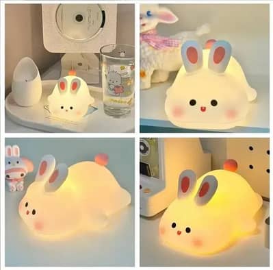 Rechargeable silicone bunny night light off white