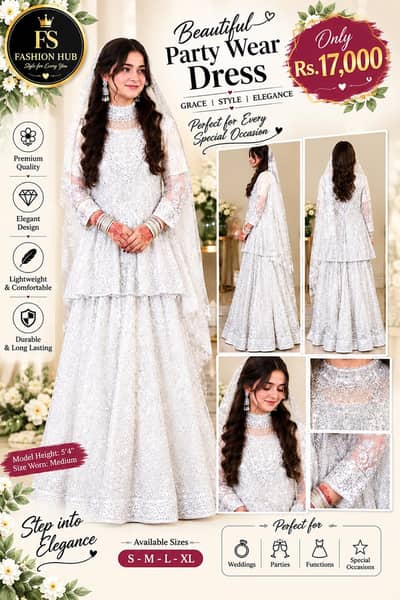 White Party Wear Dress | Elegant Maxi with Dupatta