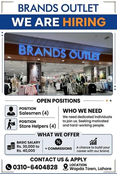Needed sales man and store helpers