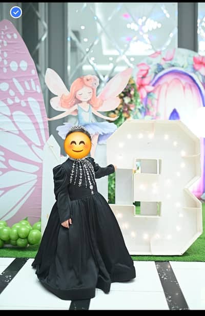 Royal Black Princess frock with Crystal Neckline & Back Bow
