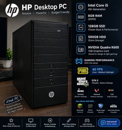  Core i5 4th Gen PC | 8GB RAM | 128GB SSD + 500GB HDD | NVIDIA Quad