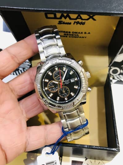 OMAX ORIGINAL & NEW WATCH-CHRONOGRAPH FUNCTION WITH COMPLETE BOX