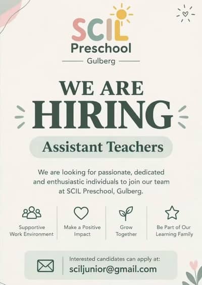 Assistant Teachers needed in a  Pre-School (Female)