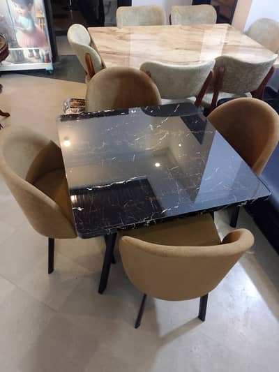 Brand new black marble dining table with 4 wooden foam chairs