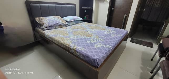 Queen Bed, two door Wardrobe, corner stand