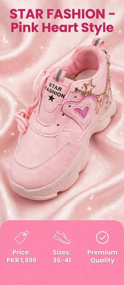 Pink Heart Shoes for Girls - STAR FASHION - All Sizes