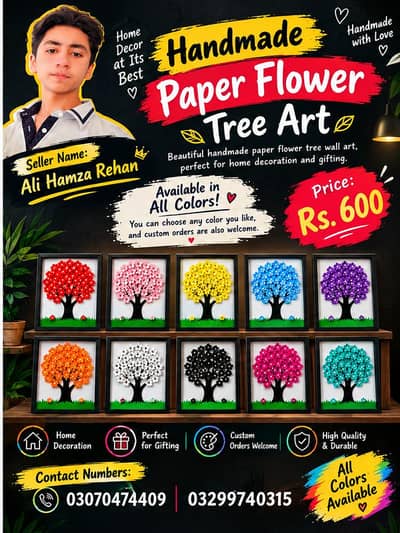 handmade paper flower tree wall art ,-Rs. 600