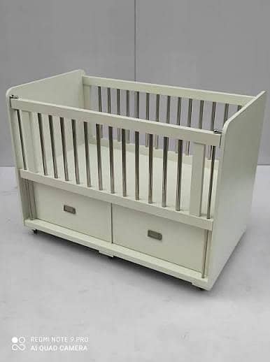 Premium White Baby Cot with Wheels & Drawers