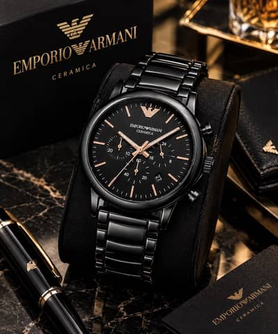 Emporio Armani CERAMICA LUIGI Chronograph Men's Watch  In Black