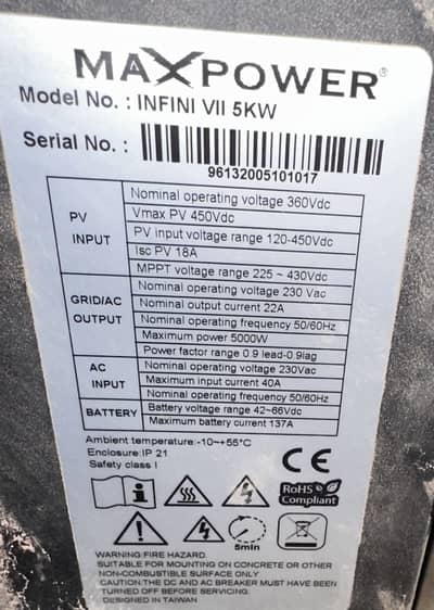 MaxPower Infini VII 5KW Battery-based solar inverter
