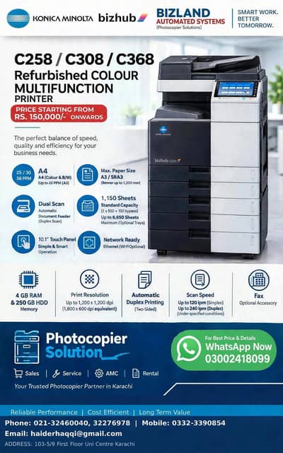 Konica Minolta Bizhub Model C258/308/368 Arrived