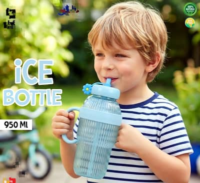 Kids Ice Tumbler 950ml With Handle & Straw Flower Stopper - BPA Free