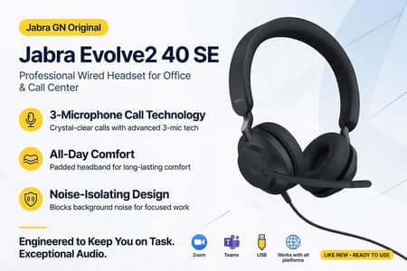 Jabra Evolve2 40 SE, original GN C-type wired headset for call center