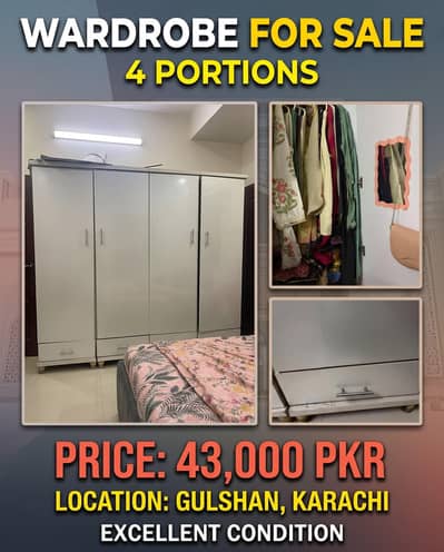 ​4 Portion Wooden Wardrobe For Sale in Excellent Condition