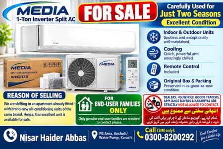 MIDEA 1-Ton Inverter Split AC Reason2Sell Shifting2Fully-Furnished Apt