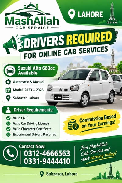 Driver required for yango and Indrive