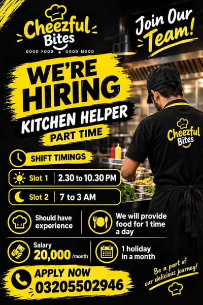 kitchen helper required for fast food restaurant