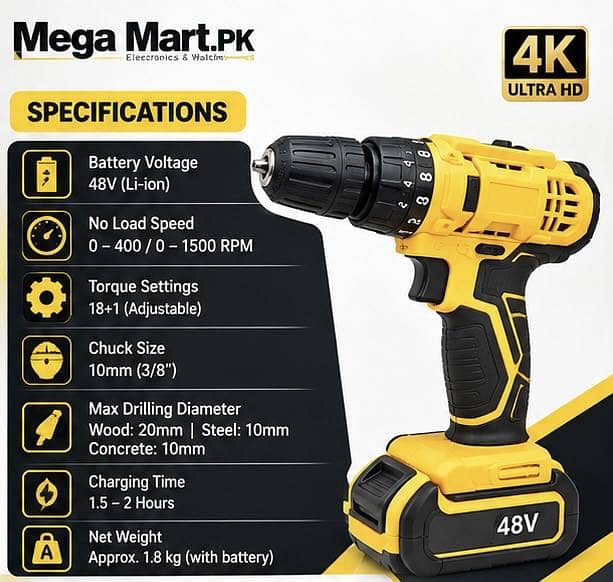 Rechargeable Drill Machine within multiple + Free Tools Kit 1