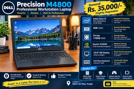 Dell Precision M4800 Core i7 4th Gen | 4GB RAM | Dedicated Graphics