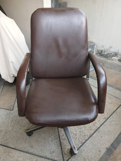 Office Revolving Chair Brown Leather - Comfortable & Strong Frame