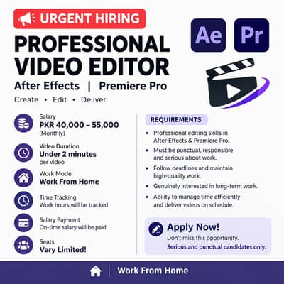 URGENT HIRING – PROFESSIONAL VIDEO EDITOR