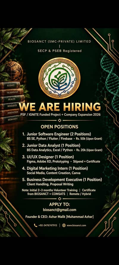 We are Hiring-6 Positions(AI,IT & Software Developmebt)