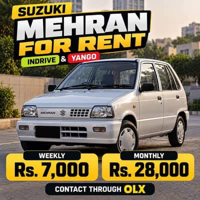 Suzuki Mehran Available for Rent – InDrive / Yango | Rs. 7,000 Weekly