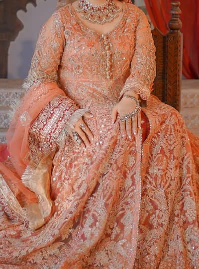Royal Peach Bridal Lehnga- handcrafted & luxury dress
