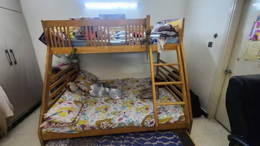 Wooden Bunk Bed with Double & Single Bed – Good Condition