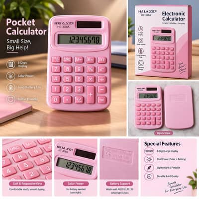 Aesthetic Pink Calculator  | Dual Power & Perfect Working Condition