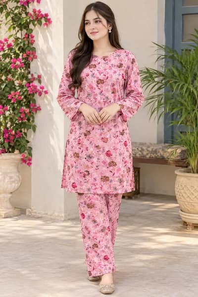 2PC Khadder Pink Floral Shirt Trouser- Winter Collection 2025