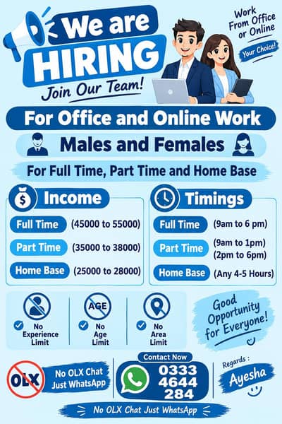 We are hiring staff for male and female