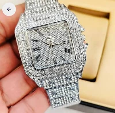 Diamond Stone Premium Silver and black Watch For Men - Gift Box