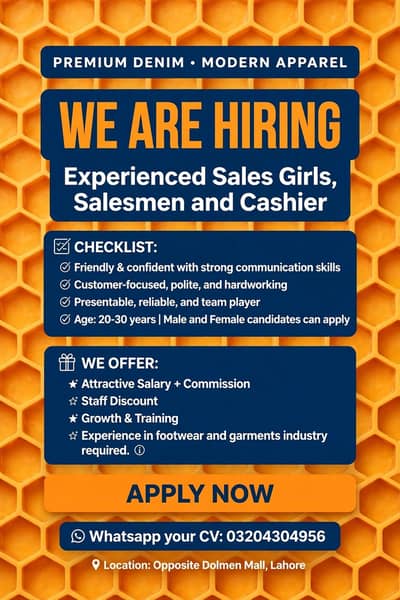 experinced staff required in footware and garments industry