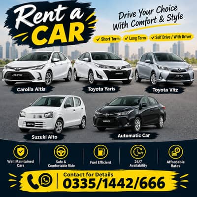Rent a car |Alto|Yaris| Carolla Altis |Toyota vitz,Yaris |Suzuki Alto|