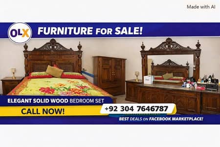 Elegant Solid Wood King Bedroom Set – Luxury Carved Design