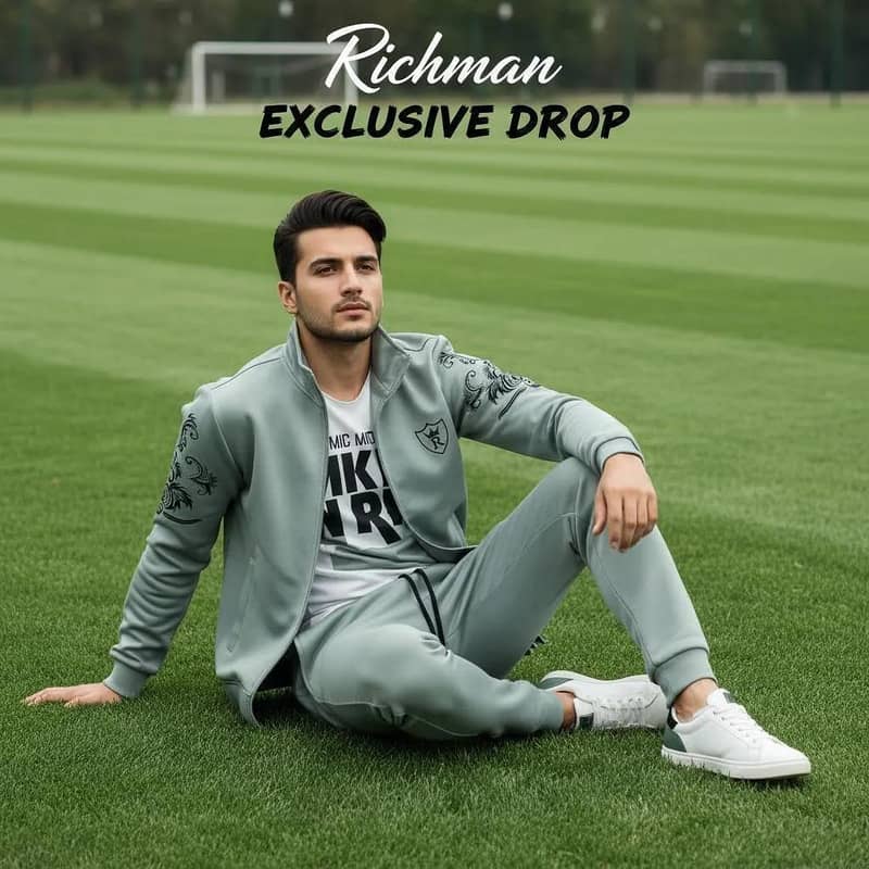 Men Fleece Printed Track Suit Grey Slim Fit Winter - Eastern - 1120744515