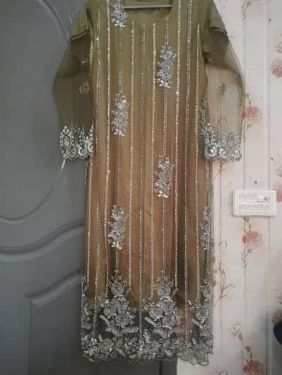 Olive Green Fancy Kameez Dupatta with Cut Dana  work