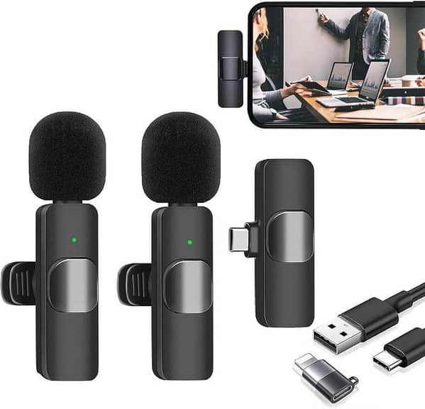 Original K9 Dual Wireless Microphone 2 Mic 3 in 1 Connector Kit for iPhone (iOS), Type C, & Micro USB Devices | K9 Collar Mic for YouTube, Vlogging, Live Streaming, Video Recording | Plug & Play, Noise Reduction