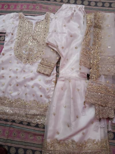 beautiful White and Golden Emdioride 3 piece Eastern dress for sale
