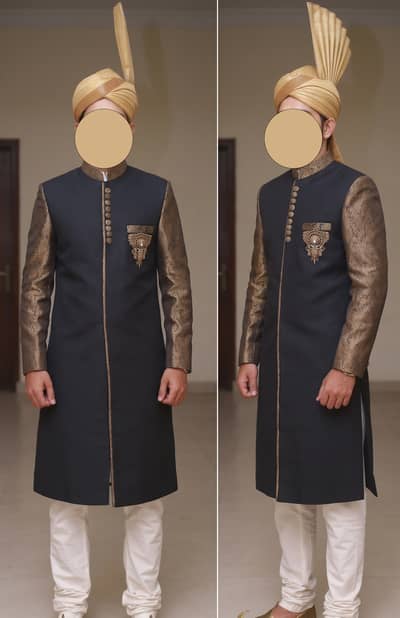 Dulha House Stiched Black & Gold Sherwani / Wedding Barat Look