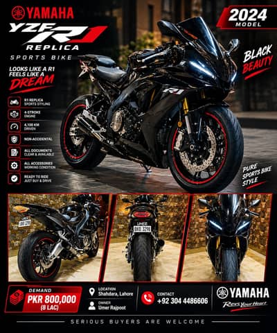 Yamaha YZF-R1 Replica 2024 | Black Sports Bike | Excellent Condition