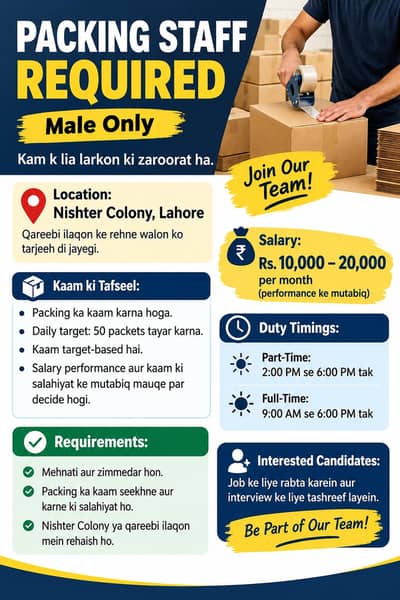 Packing Staff Required – Male