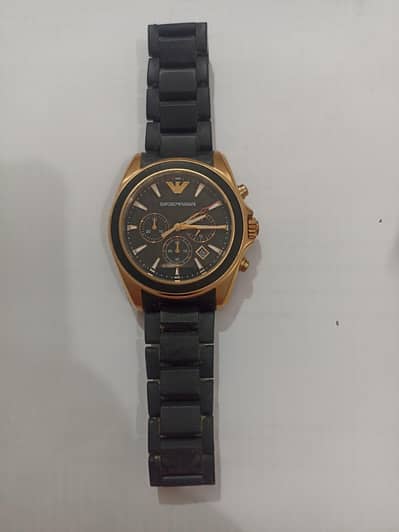 Emporio Armani Mens Chronograph Watch - mattle Black & Rose Gold