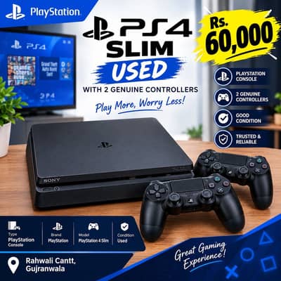Title: PS4 Slim Used with 2 Genuine Controllers | Good Condition