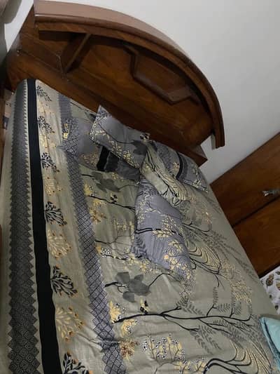 Solid Wooden Double Bed with Storage Headboard - Good Condition
