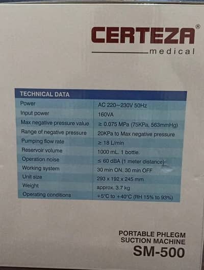 CERTEZA SM 500 portable suction machine