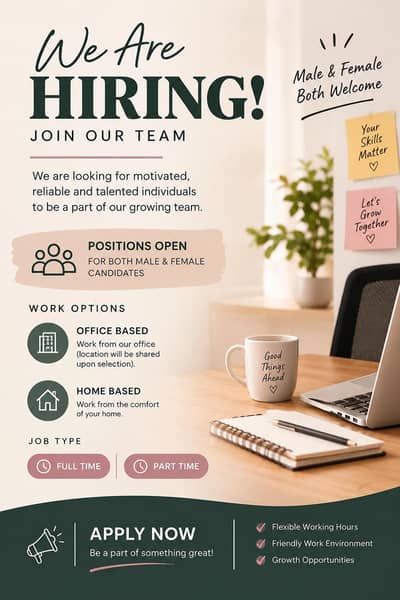 Hiring Staff male / female and home based / office Based