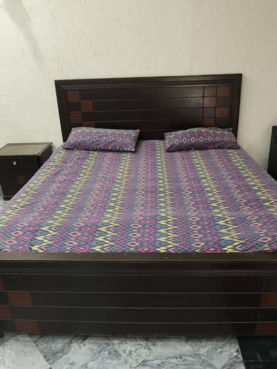 Double Bed with Mattress & 2 Side Tables | Complete Bedroom Set