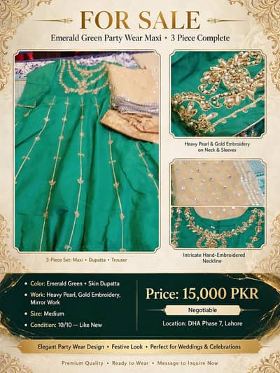 Emerald green party wear maxi for sale